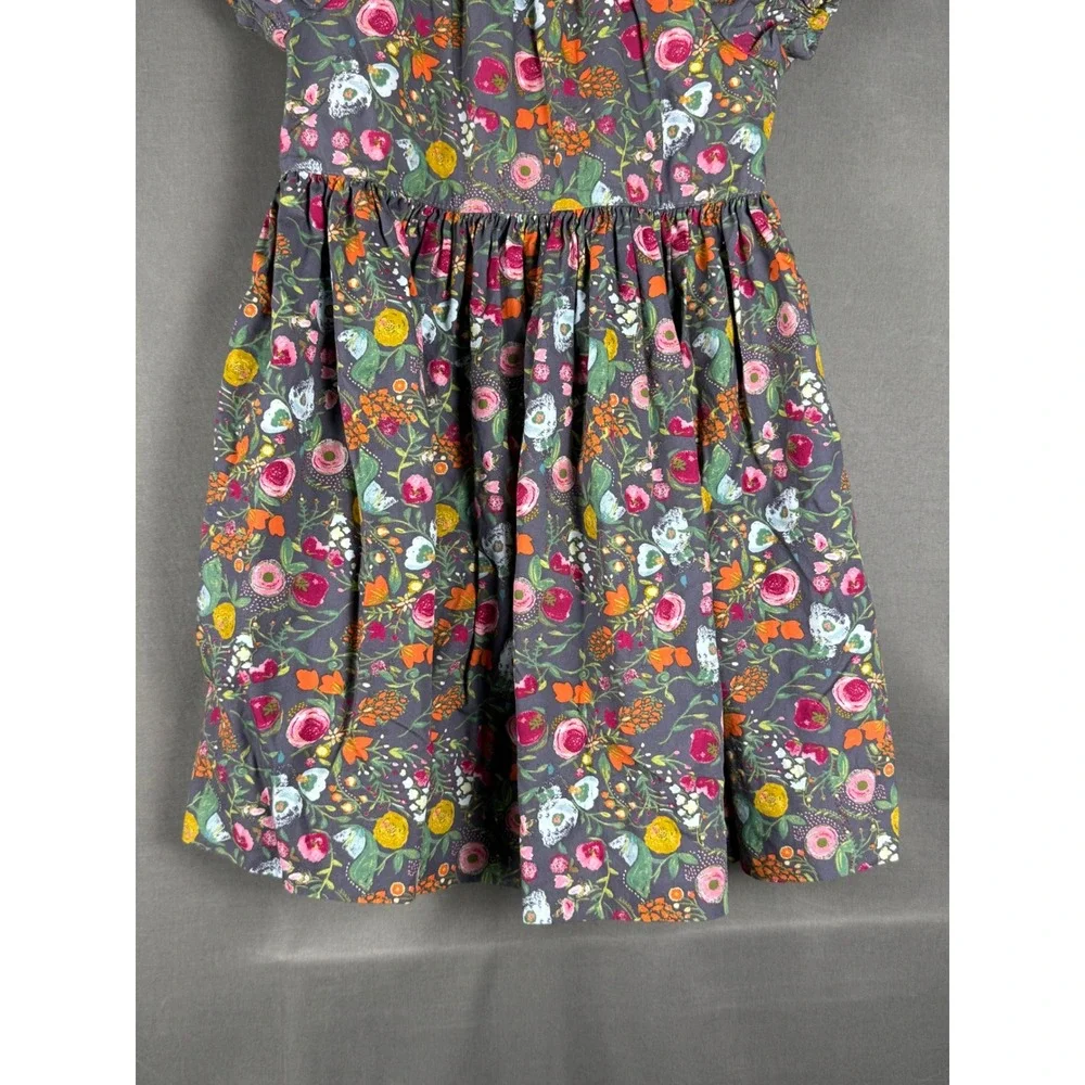 Arya Mine Designs Floral Dress Kids 8 Gray Pink Cotton Handmade Short Sleeve